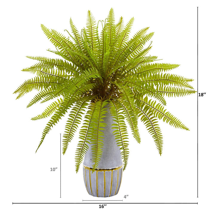 18” Fern Grass Artificial Plant in Stoneware Planter