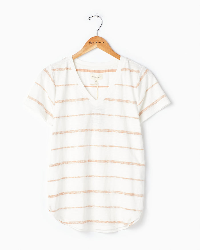 Sandstone Stripe $|& Thread & Supply Amelia Stripe Tee - Hanger Detail