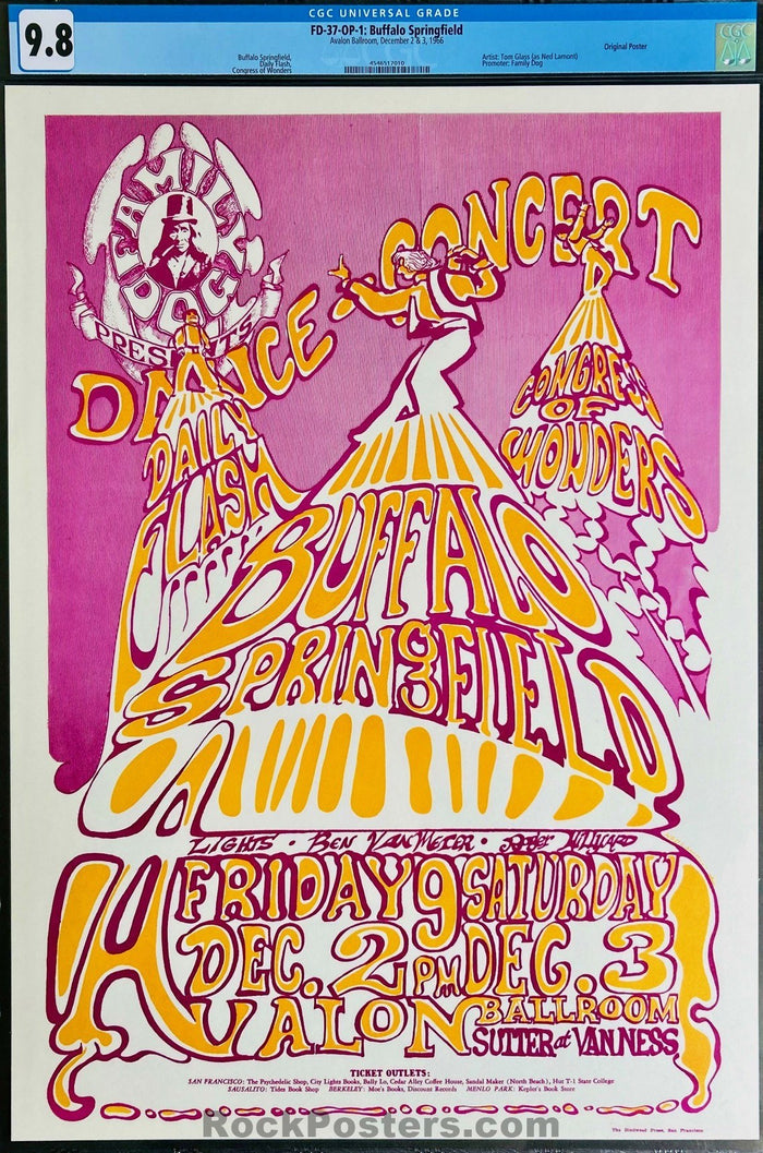 AUCTION - FD-37 - Buffalo Springfield - Neil Young - 1966 Poster - Avalon Ballroom - CGC Graded 9.8