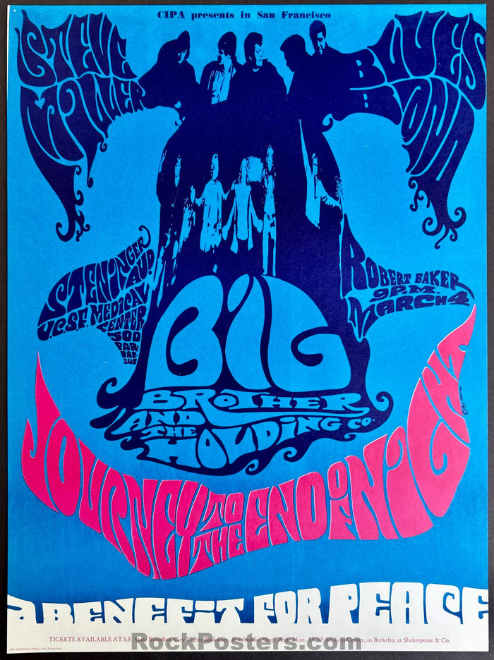 AUCTION - Janis Joplin Big Brother - Benefit for Peace - UCSF - 1967 Concert Poster - Mint