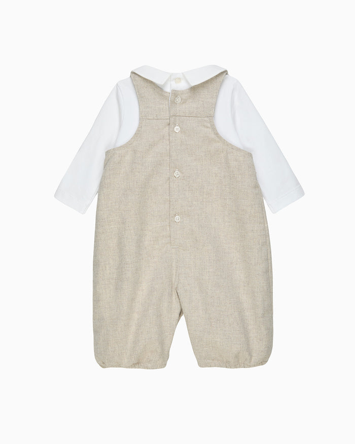 Lapinou Dungaree Baby Smocked Dungaree Set in Train