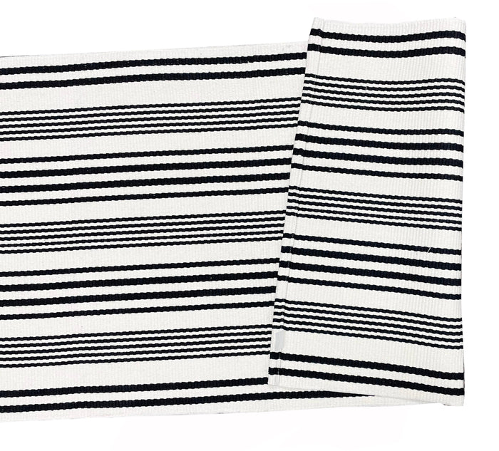 Black and White Ticking Stripes Layering Rug