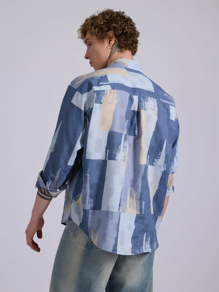 Men's Drop Shoulder Printed Shirt - Slate Blue