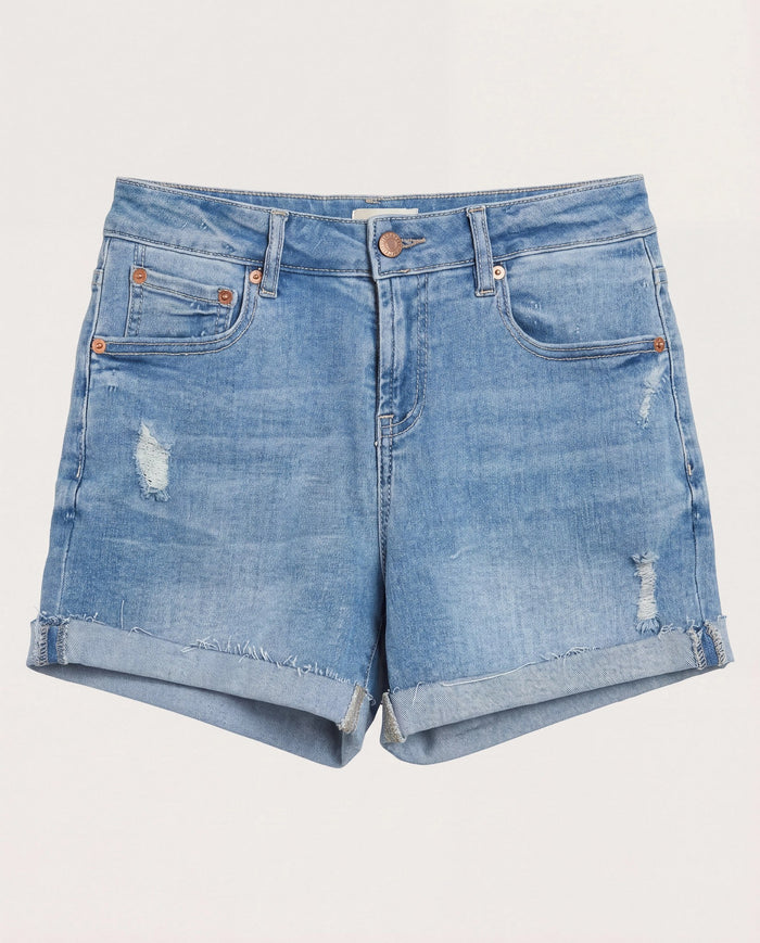 Light Wash $|& Herizon Boyfriend Cuffed Short - Hanger Detail