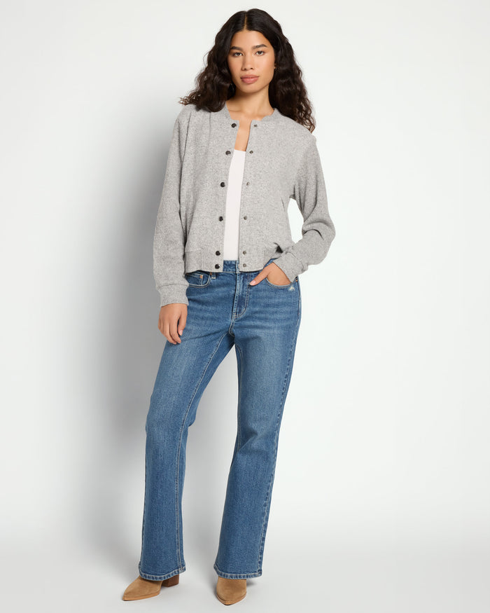 Heather Grey $|& Theo & Spence Brushed Knit Bomber Jacket - UGC On Fig