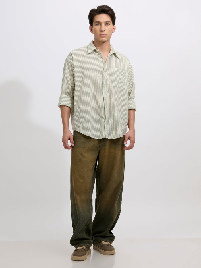 Cullen - men's Casual Striped Shirt - green color