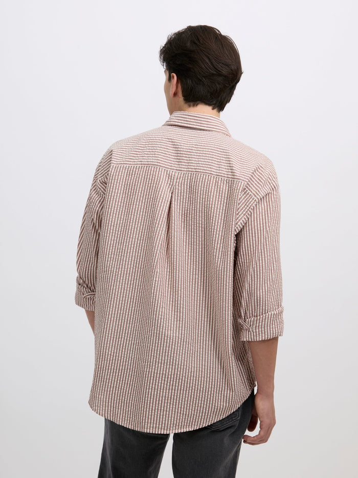 Cullen - men's Casual Striped Shirt - light brown color
