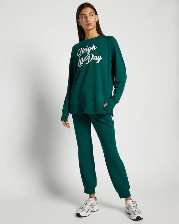 Forest Green $|& Interval Flex Fleece Graphic Pullover Sleighin All Day - UGC On Fig