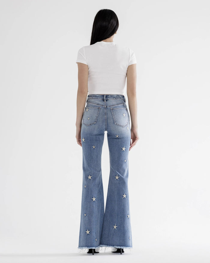 Sapphire Blue $|& Mica Denim Flare Leg Jeans With Star Embroidery - VOF Back