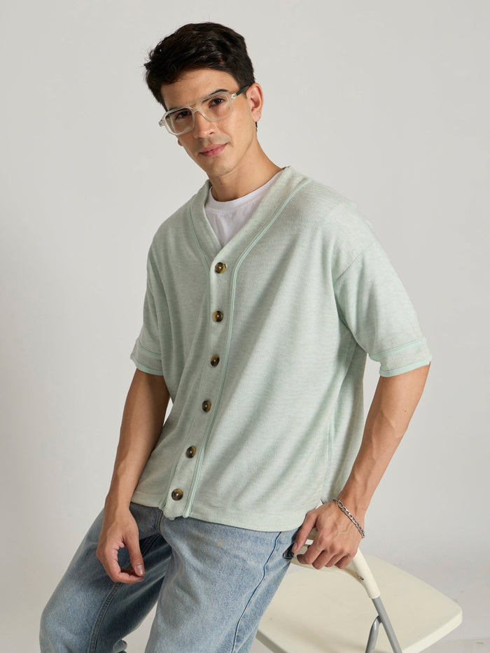 Men's Loose Fit Baseball Shirt - light green