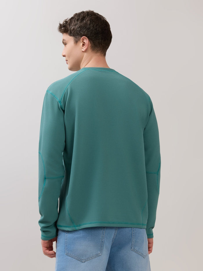 Kinoia - Onstep Printed Contrast-Stitch Relaxed Sweatshirt - Teal Blue