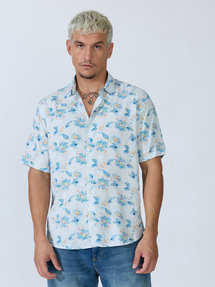 Koralo - Digital Printed Half Sleeve Shirt - Light Blue