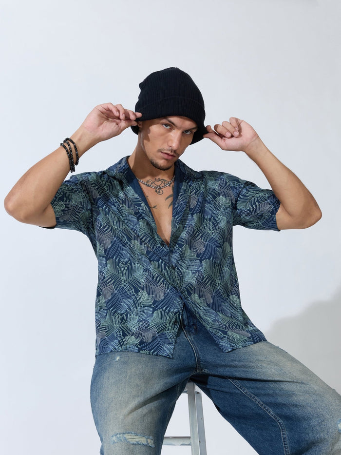 Koralo - Digital Printed Half Sleeve Shirt - Space Blue
