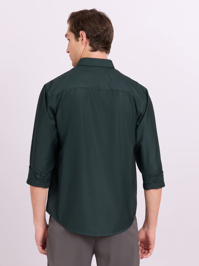 Lololo - Relaxed Fit Plain Shirt - Dark Green