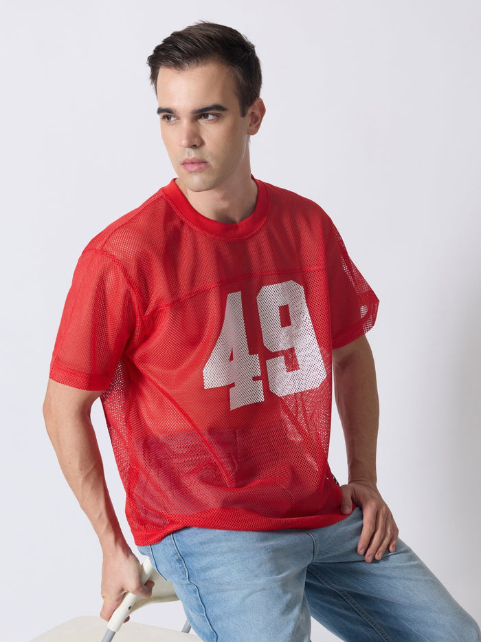 Lower Moon - 49 Printed Mesh Jersey T-Shirt - Red