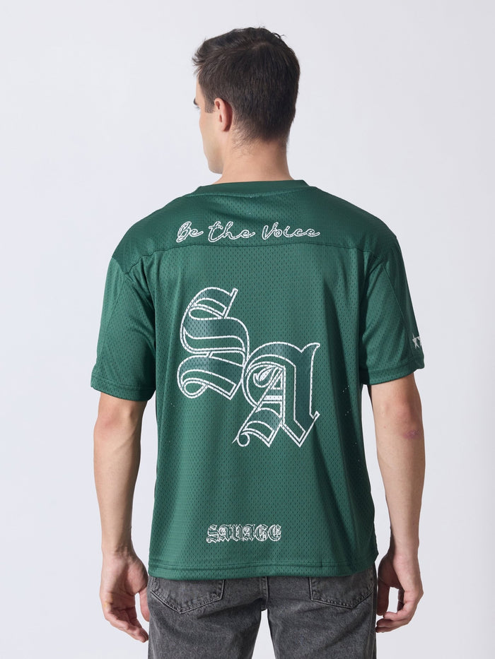 Lower Moon - Savage Printed Mesh Jersey T-Shirt - Green