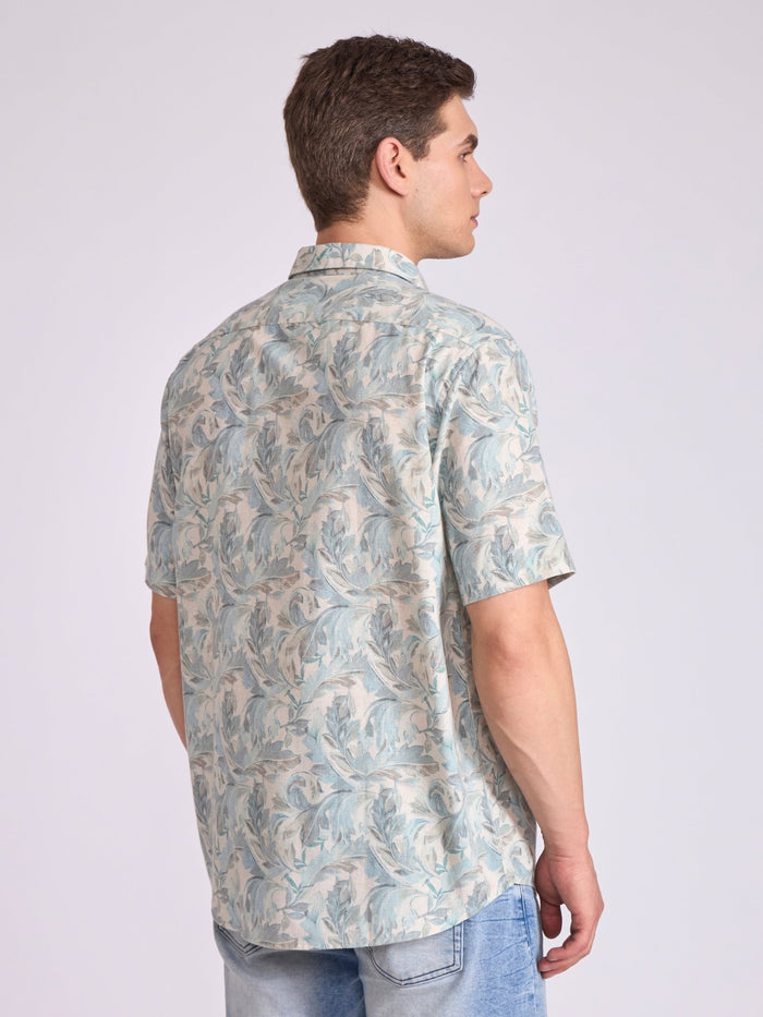 Men's Printed Half Sleeve Shirt in light teal