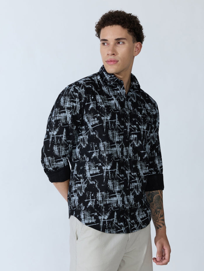Lutata - Oxford Printed Shirt - Black