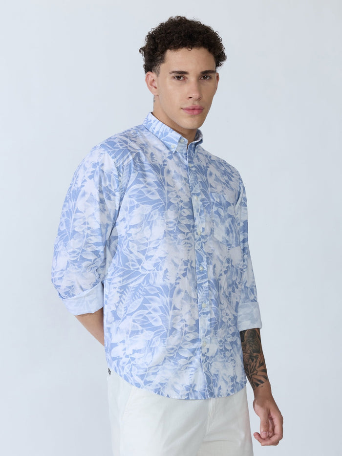 Lutata - Oxford Printed Shirt - Ice Blue