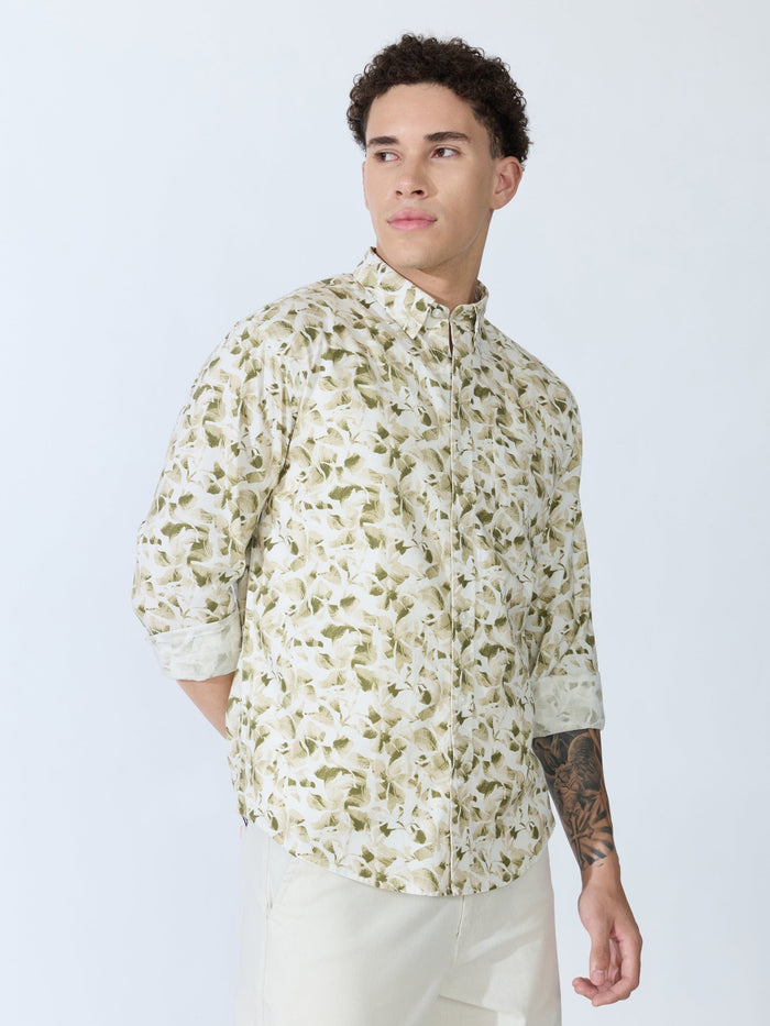 Lutata - Oxford Printed Shirt - Olive