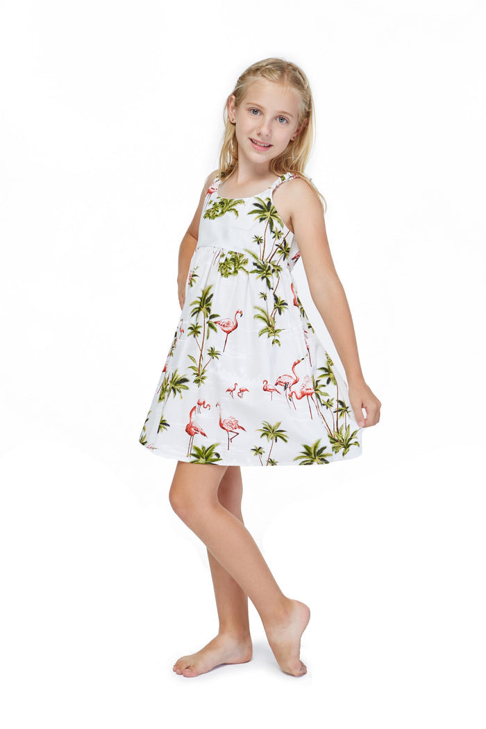 Made in Hawaii Mother Daughter Nui Set in Flamingo All Over White