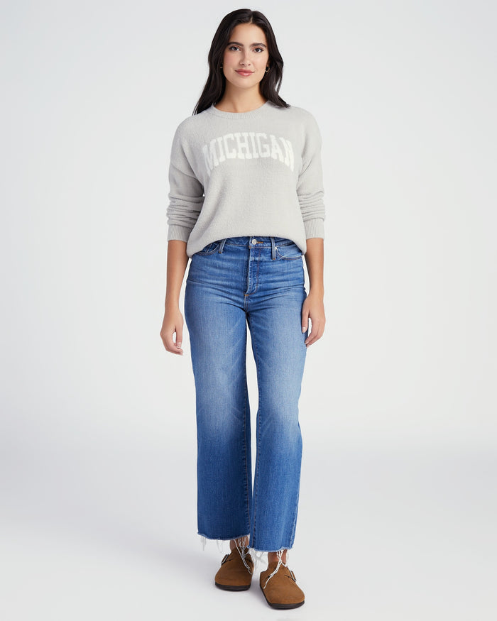 Grey/White $|& Thread & Supply Michigan Sweater - SOF Full Front