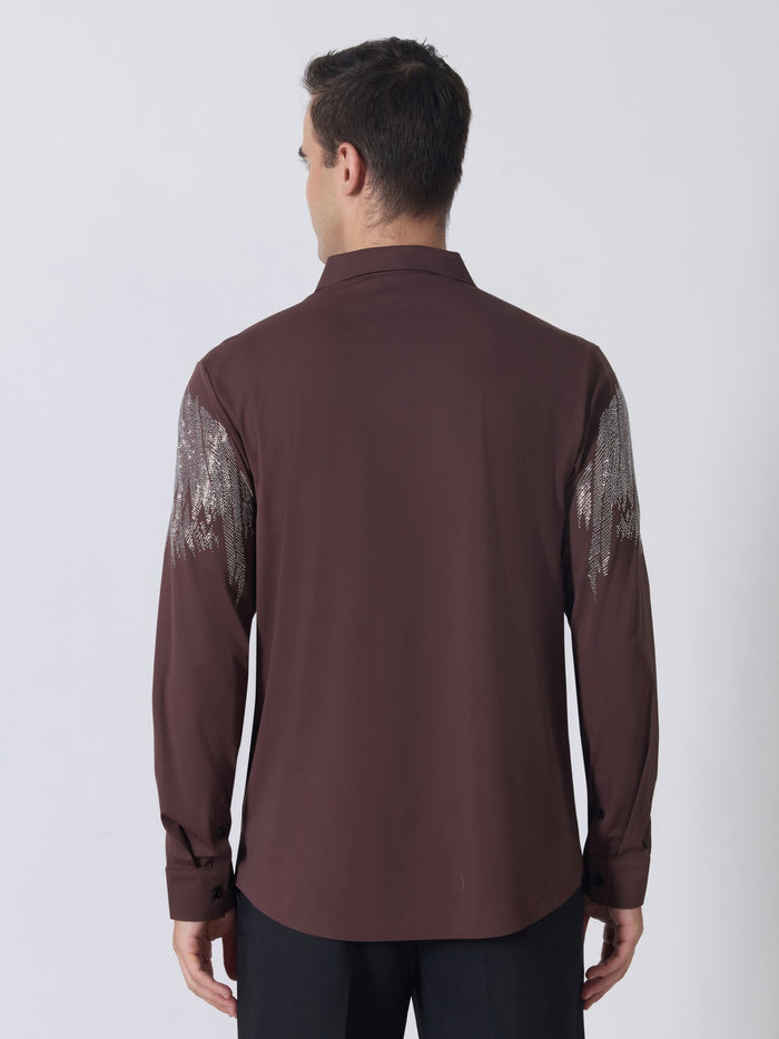 Nemo-3 - Stone Embellished Shirt - Coffee