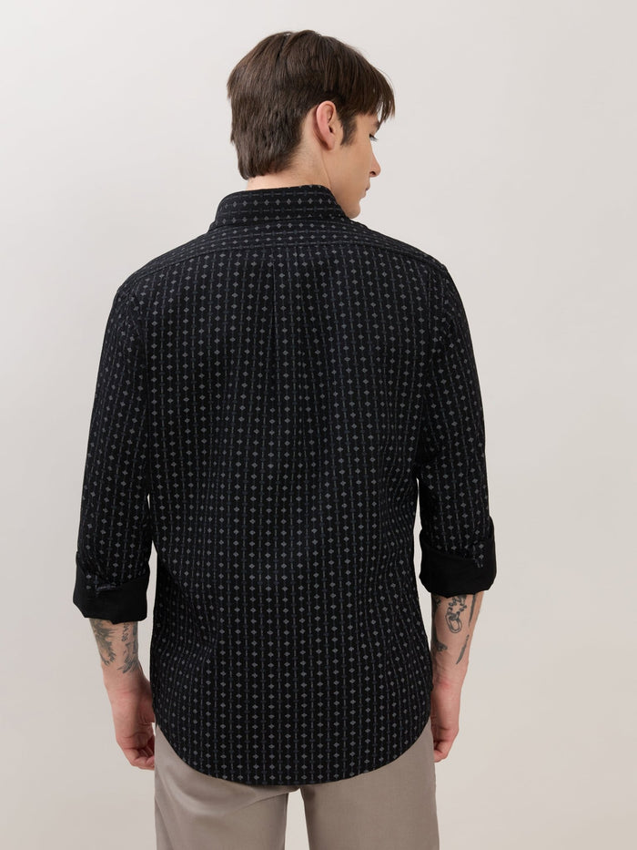 Men's Smart Fit Printed Cotton Shirt - Black