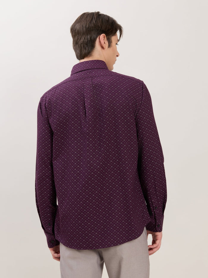Men's Smart Fit Printed Cotton Shirt - Dark Purple