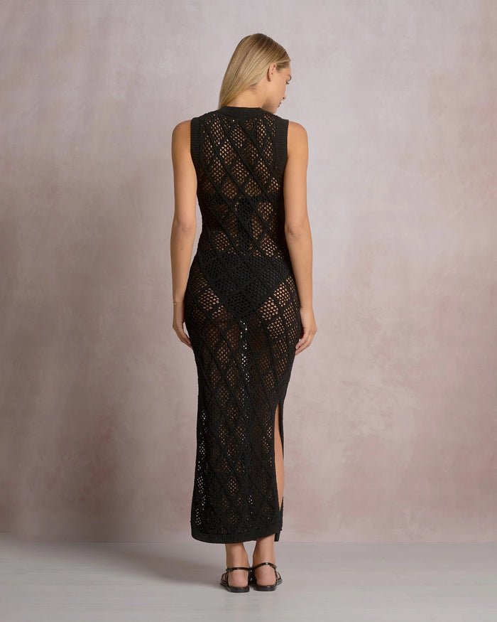 Black $|& Elan Open Weave Cover Up Dress - Hanger Side