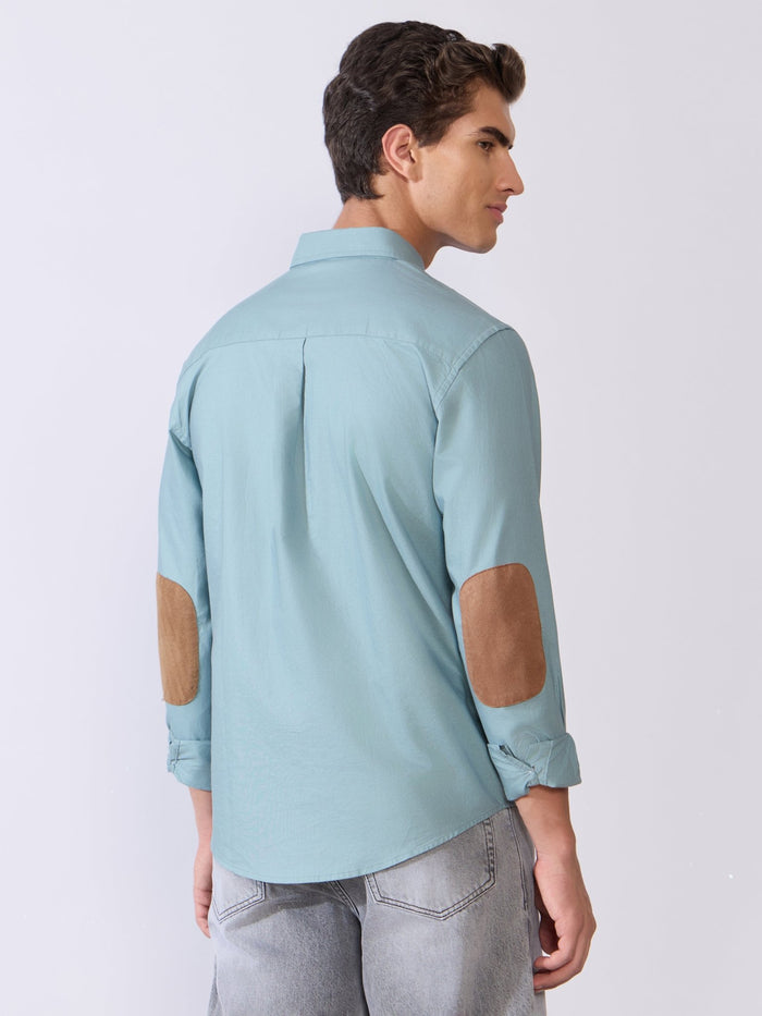 Orbit - Relaxed Fit Oxford Shirt With Elbow Patch - Blue Topaz