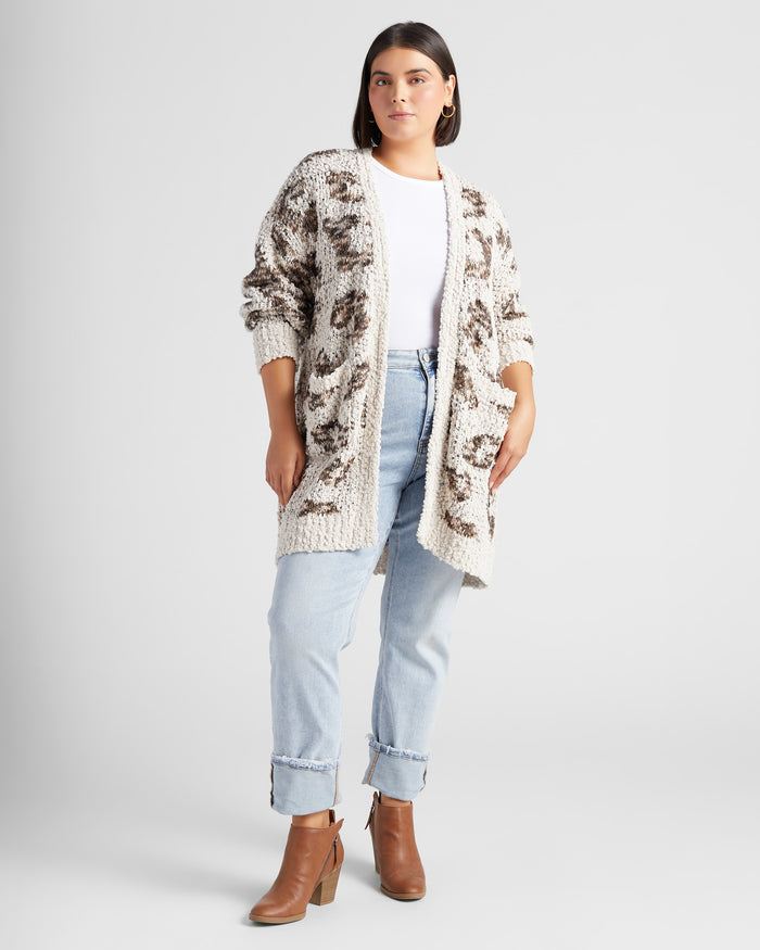 Oatmeal Leopard $|& Bobeau Animal Popcorn Cardigan - SOF Full Front