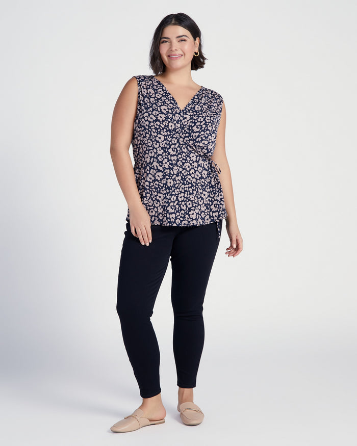 Navy/Cream $|& West Kei Printed Knit Sleeveless Wrap Top - SOF Full Front