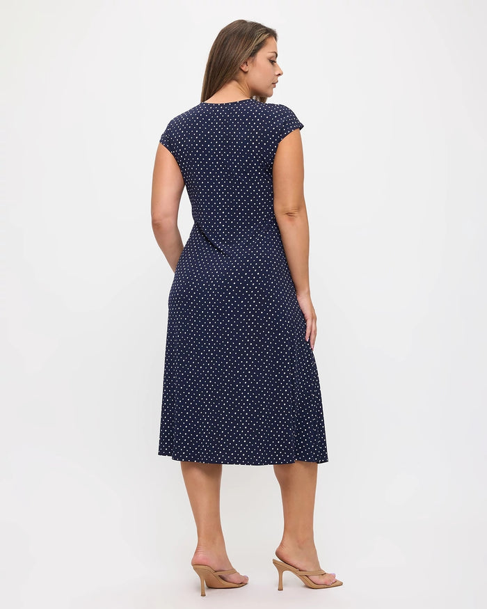 Navy Dot $|& West Kei Printed Knit Short Sleeve Wrap Dress - Hanger Side