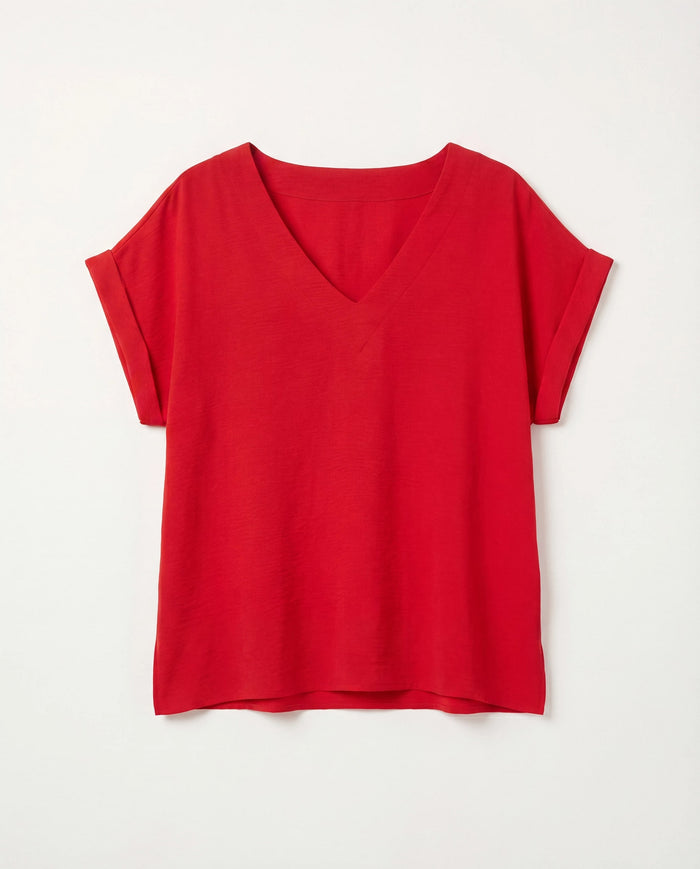 Red $|& Bobeau Relaxed V-Neck Top - Hanger Detail