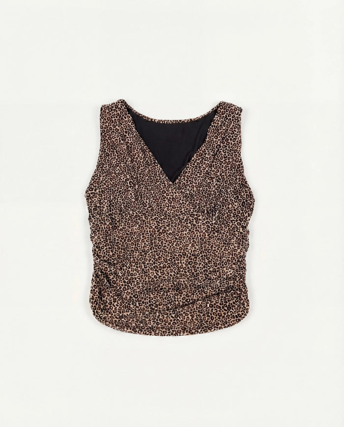 Leopard Mesh $|& Loveappella Ruching Empire Top - Hanger Detail