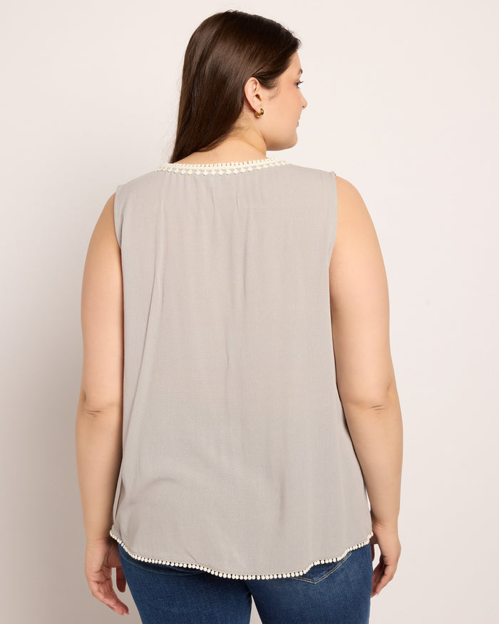 Dark Icy Grey $|& Skies Are Blue Solid Trim Detail Blouse - SOF Back