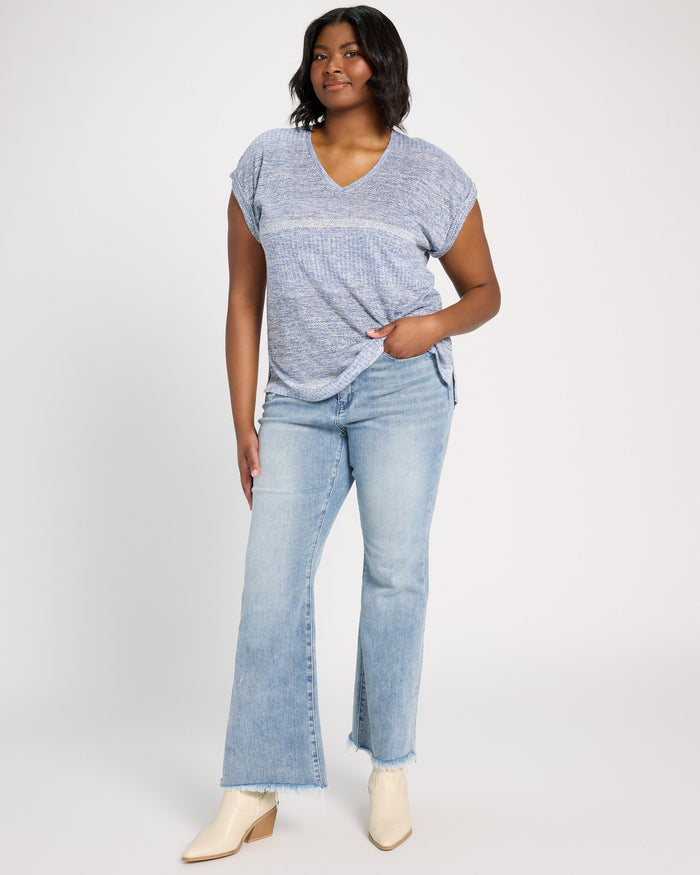 Blue Combo $|& Bobeau Striped Short Sleeve Tee - UGC On Fig