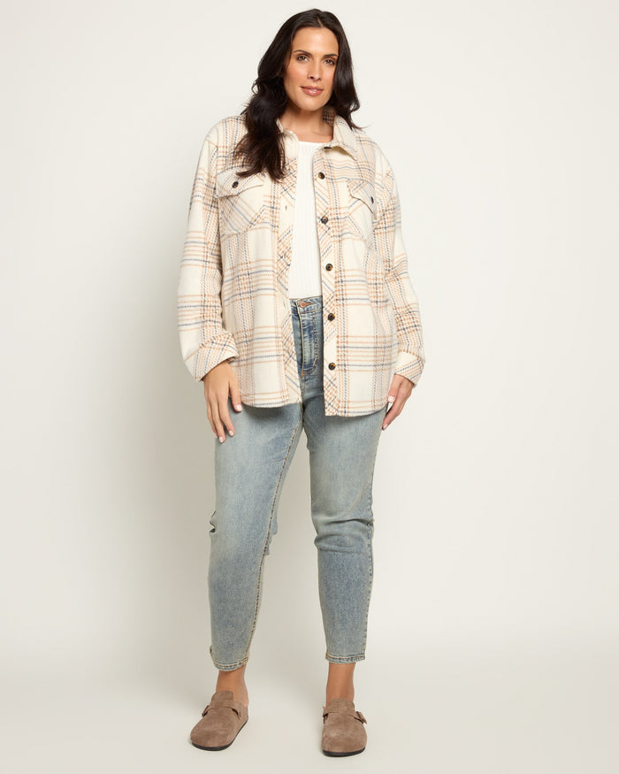 Cream Taupe Plaid $|& Thread & Supply Tullis Polar Fleece Shacket - UGC On Fig