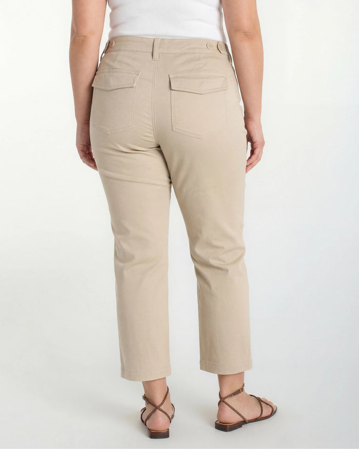 Safari Sand $|& Liverpool Utility Crop Straight Leg With Side Waistband - Hanger Side