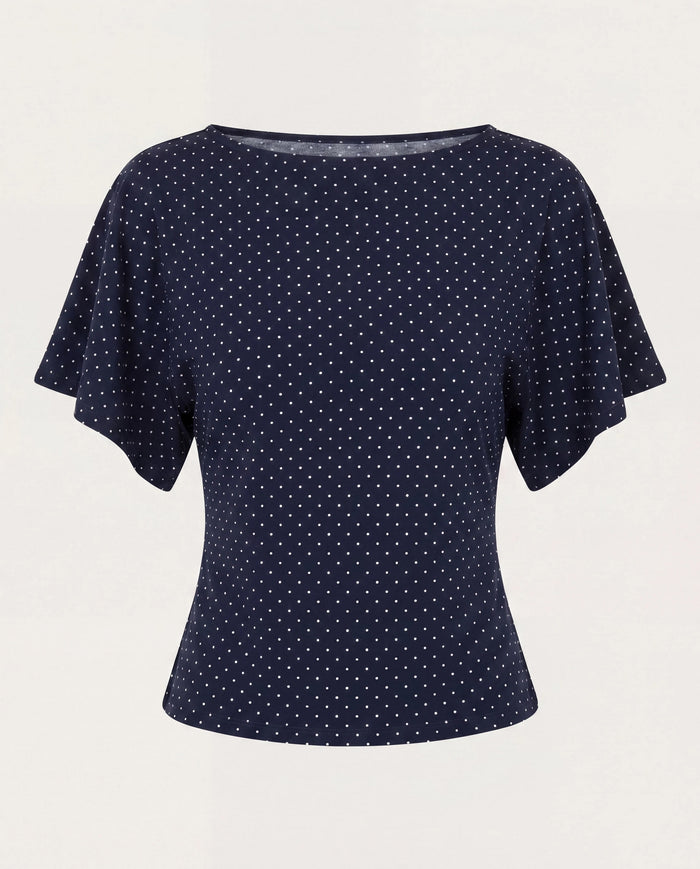 Navy Dot $|& Beacon & Haven Polka Dot Flutter Sleeve Knit Top - Hanger Detail
