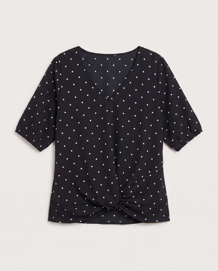 Black Dot $|& West Kei Printed Woven Short Sleeve Twist Front Top - Hanger Detail
