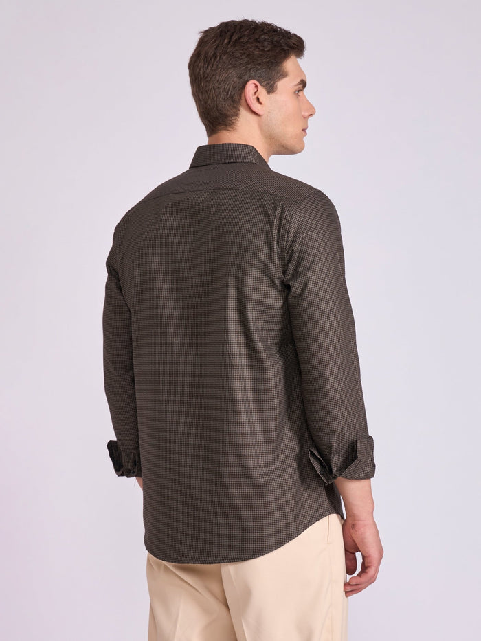 Men's Micro Houndstooth Shirt in Rich Brown