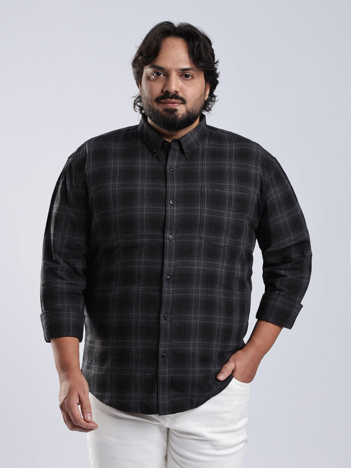 Rani - Relaxed Fit Checks Plus Size Shirt - Black