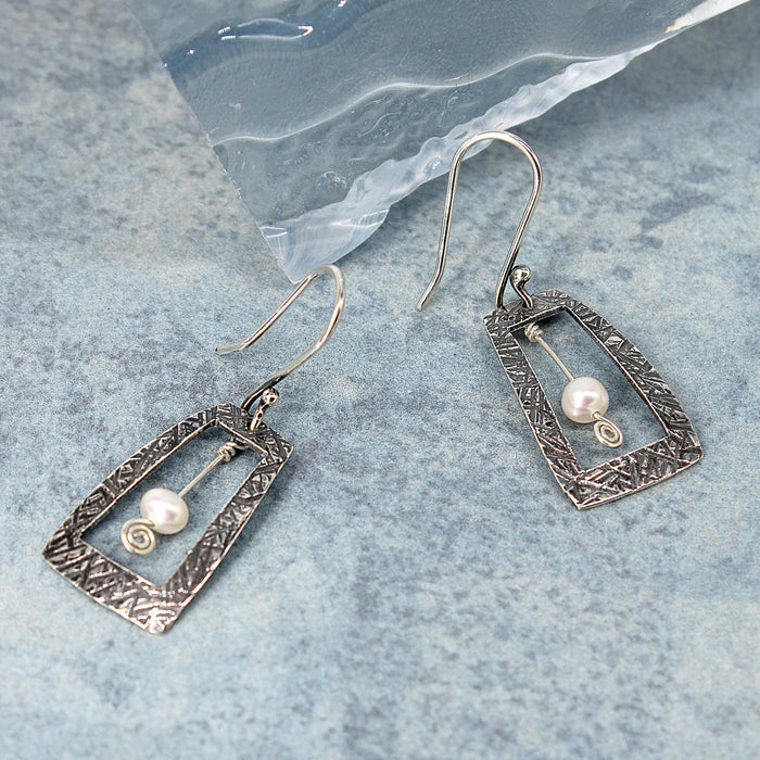 Rectangle Window With Freshwater Pearl Earrings