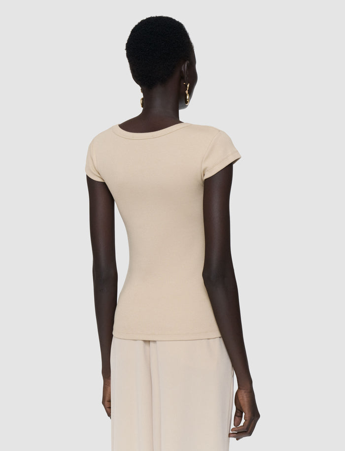 Beige Saba Cotton Rib Top - Joseph