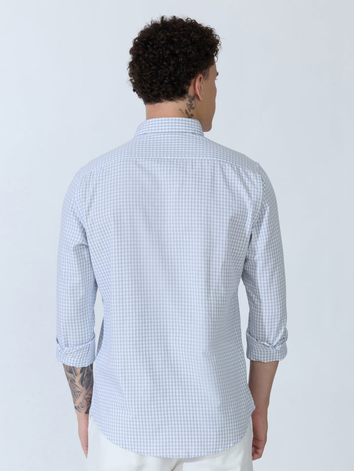 Sara - 100% Cotton Gingham Shirt - Light Grey