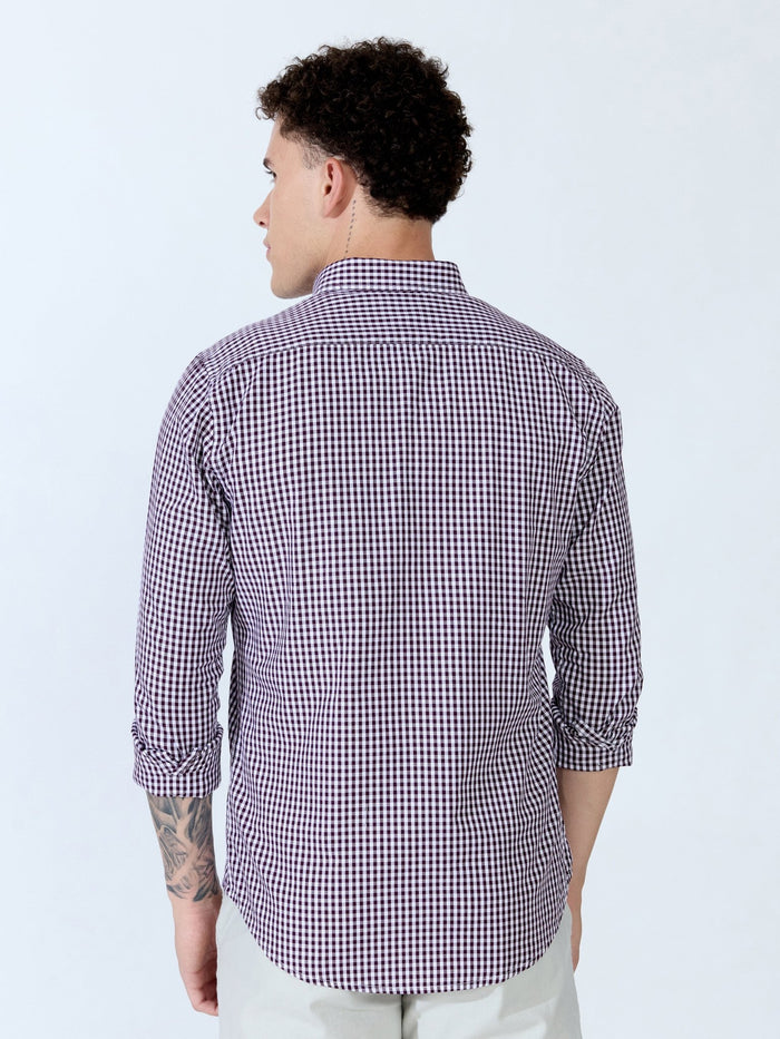 Sara - 100% Cotton Gingham Shirt - Wine