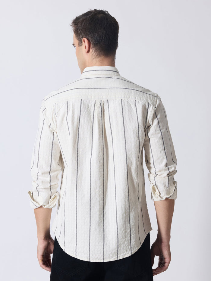 Sata - Textured Stripe Shirt - Cream