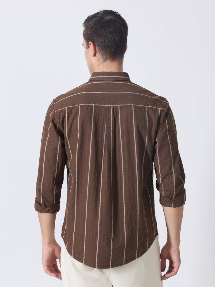 Sata - Textured Stripe Shirt - Dark Brown